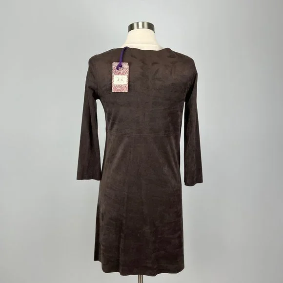 Chelsea Violet Womens Brown Faux Suede Shift Dress Lace Up Bodice size Small - Picture 6 of 12